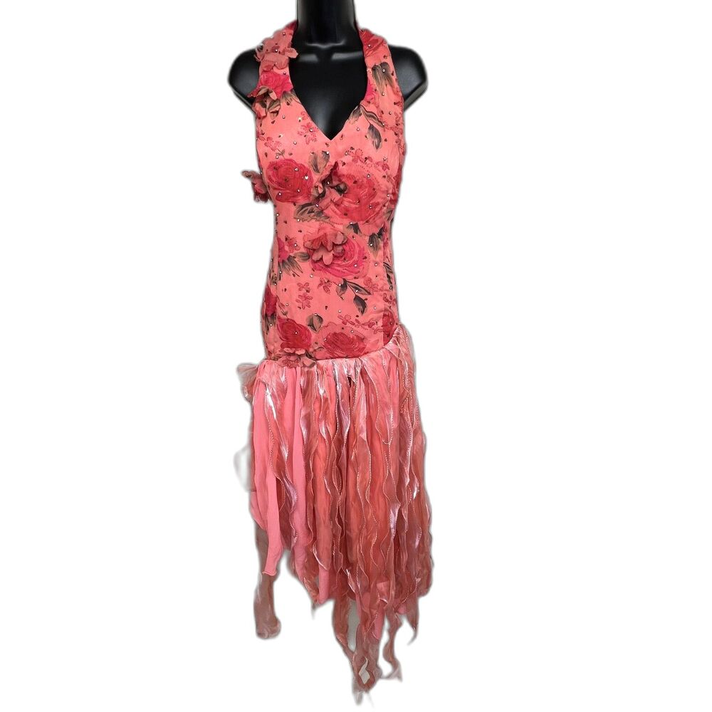 Handmade Pink Fairy Costume Dress Corset Lace Up Floral Halloween Ren Fair Nymph